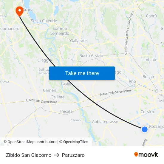 Zibido San Giacomo to Paruzzaro map