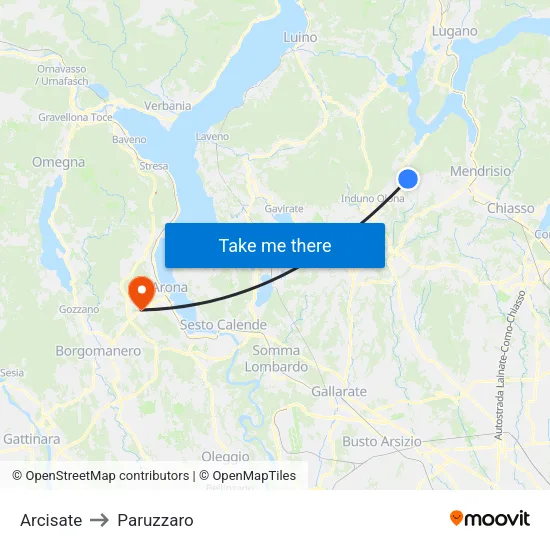 Arcisate to Paruzzaro map