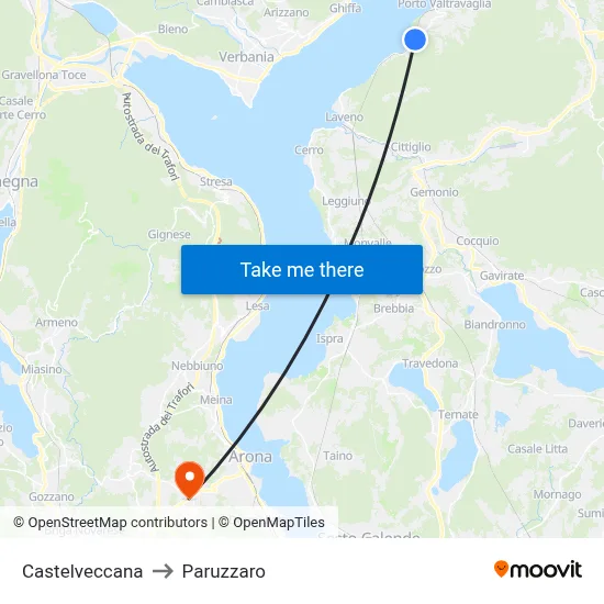 Castelveccana to Paruzzaro map