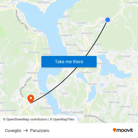 Cuveglio to Paruzzaro map
