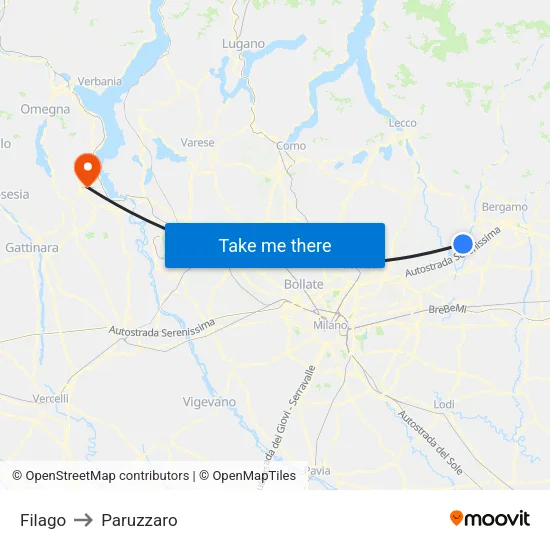 Filago to Paruzzaro map