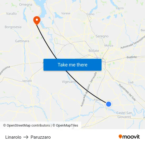 Linarolo to Paruzzaro map