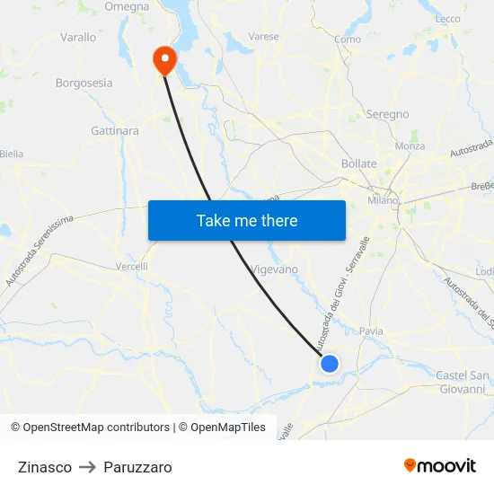 Zinasco to Paruzzaro map