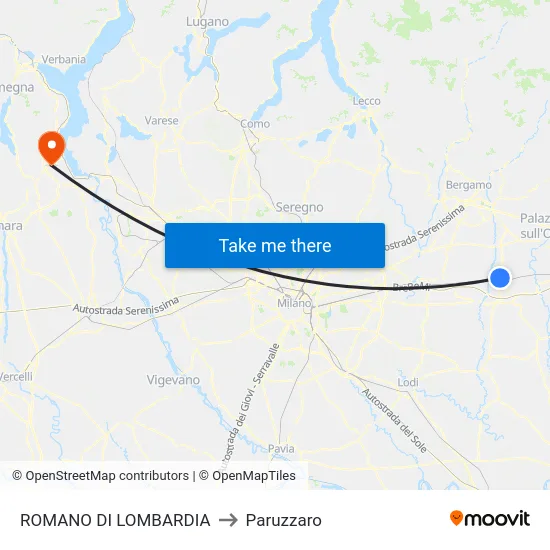 ROMANO DI LOMBARDIA to Paruzzaro map