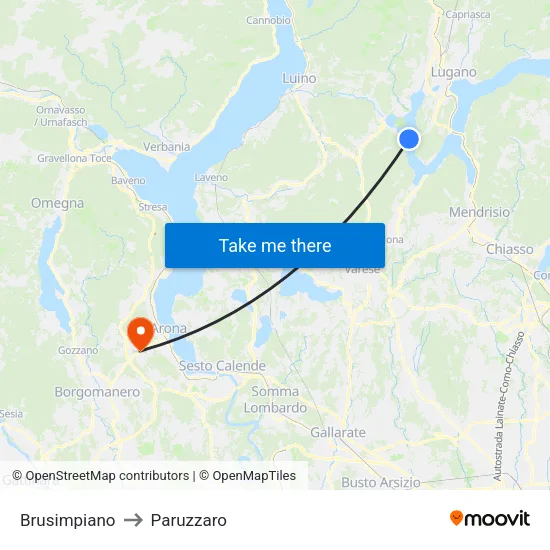 Brusimpiano to Paruzzaro map