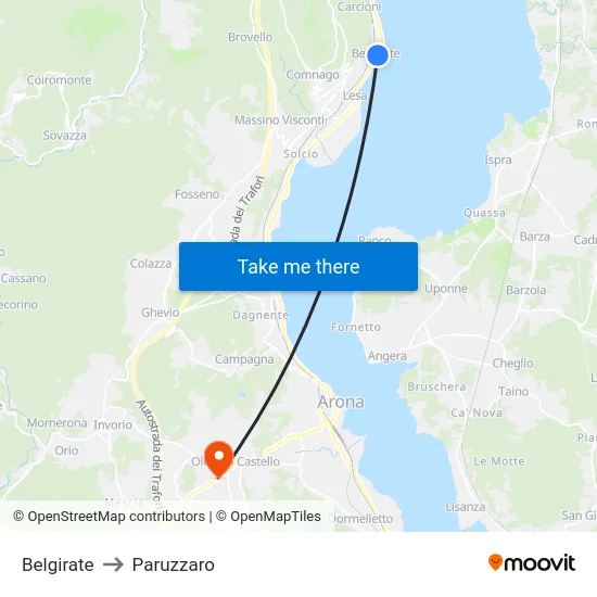 Belgirate to Paruzzaro map