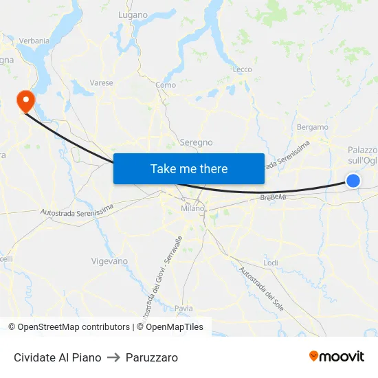 Cividate Al Piano to Paruzzaro map