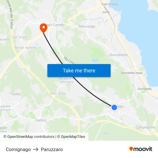 Comignago to Paruzzaro map