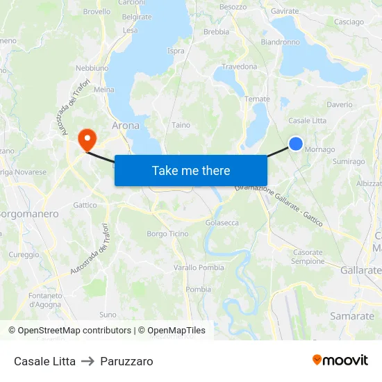 Casale Litta to Paruzzaro map