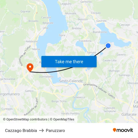 Cazzago Brabbia to Paruzzaro map
