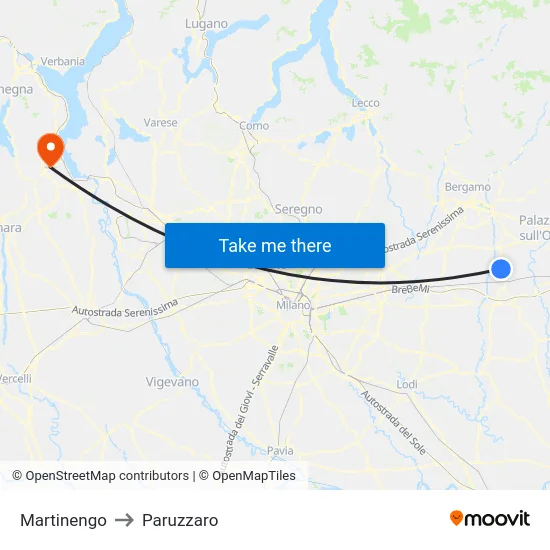 Martinengo to Paruzzaro map