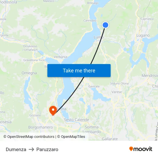 Dumenza to Paruzzaro map