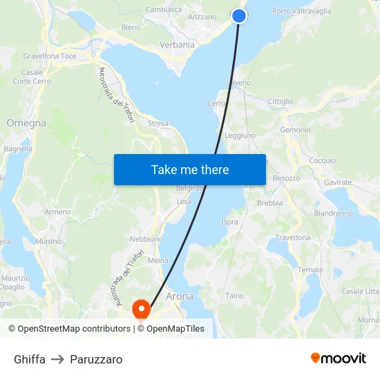 Ghiffa to Paruzzaro map