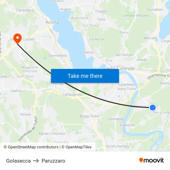 Golasecca to Paruzzaro map
