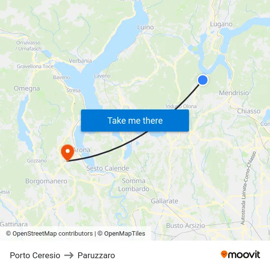 Porto Ceresio to Paruzzaro map