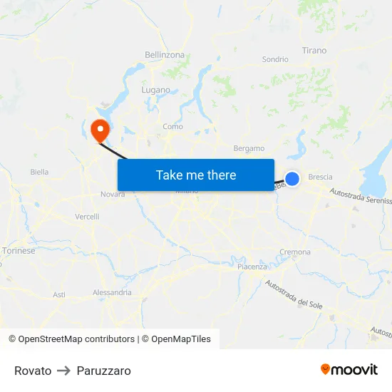 Rovato to Paruzzaro map