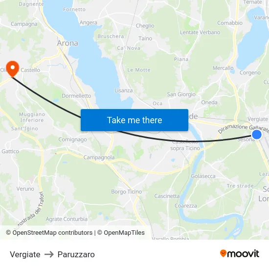 Vergiate to Paruzzaro map