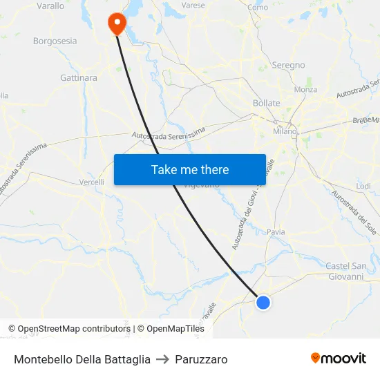 Montebello Della Battaglia to Paruzzaro map