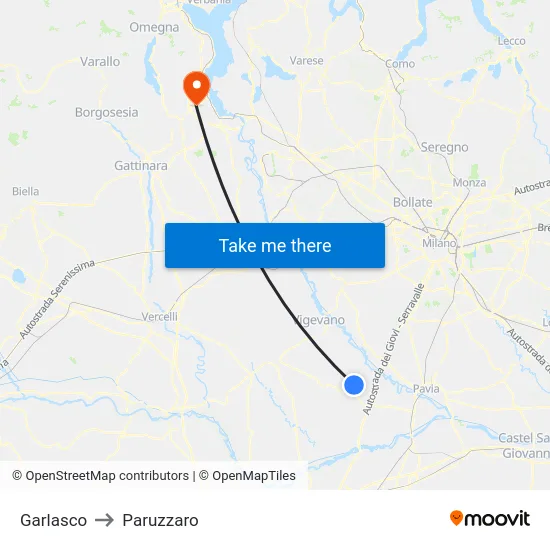 Garlasco to Paruzzaro map