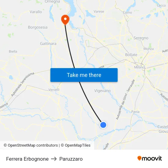 Ferrera Erbognone to Paruzzaro map