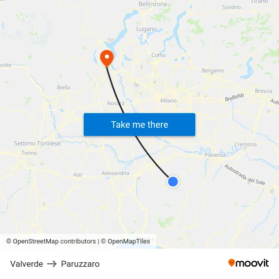 Valverde to Paruzzaro map