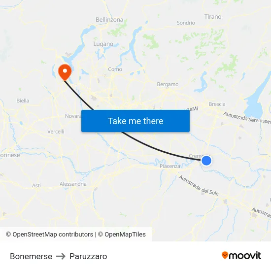 Bonemerse to Paruzzaro map