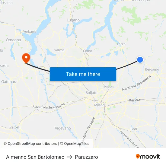 Almenno San Bartolomeo to Paruzzaro map