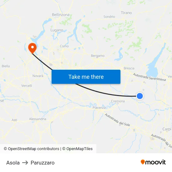 Asola to Paruzzaro map