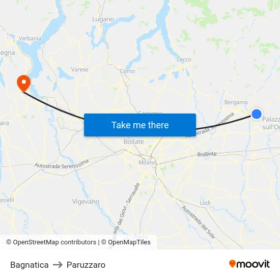 Bagnatica to Paruzzaro map