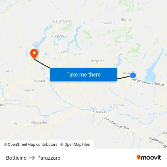 Botticino to Paruzzaro map