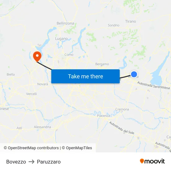 Bovezzo to Paruzzaro map