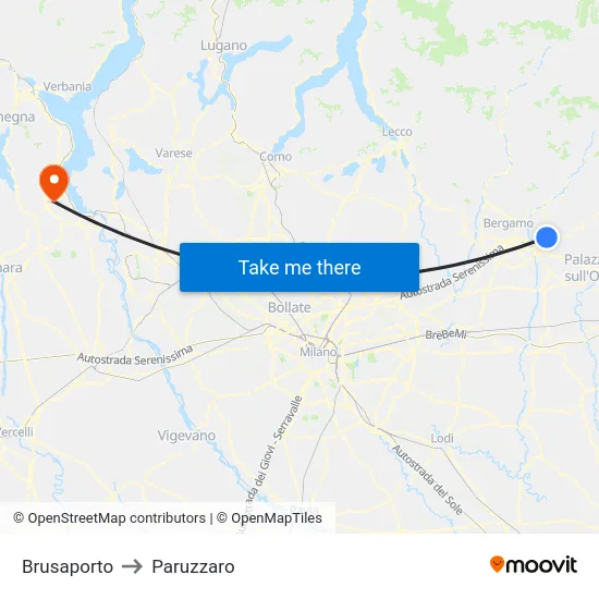 Brusaporto to Paruzzaro map