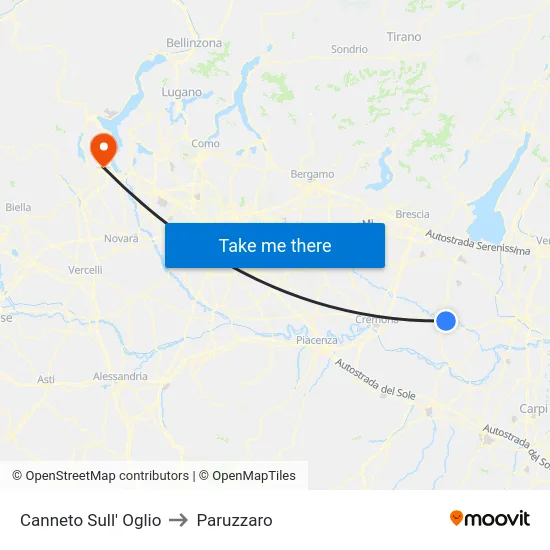 Canneto Sull' Oglio to Paruzzaro map