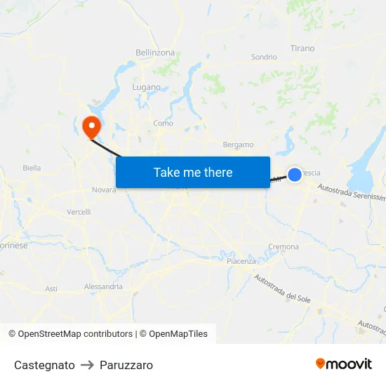 Castegnato to Paruzzaro map