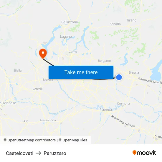 Castelcovati to Paruzzaro map