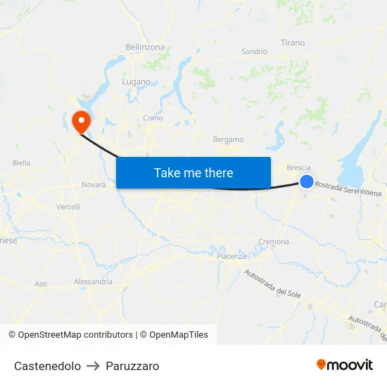 Castenedolo to Paruzzaro map