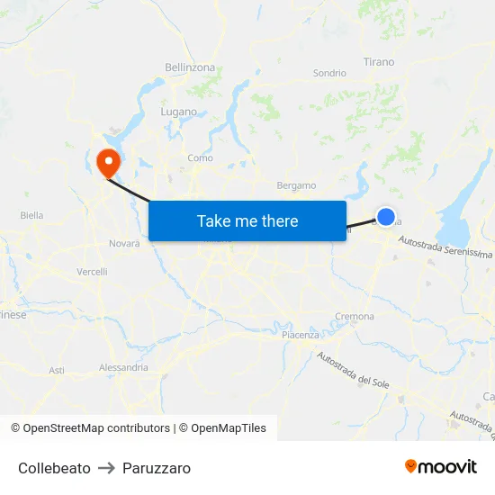 Collebeato to Paruzzaro map
