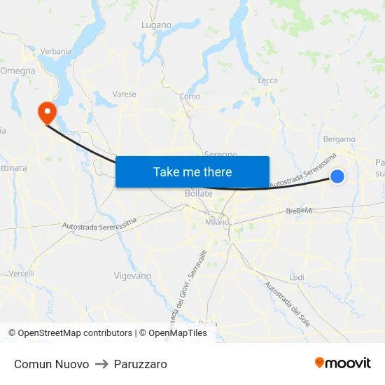 Comun Nuovo to Paruzzaro map