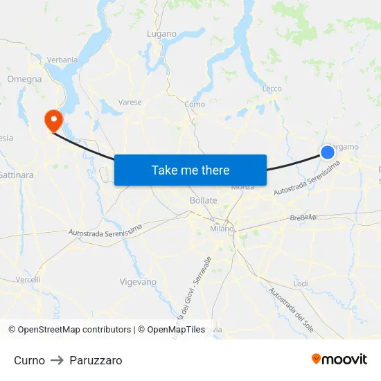 Curno to Paruzzaro map