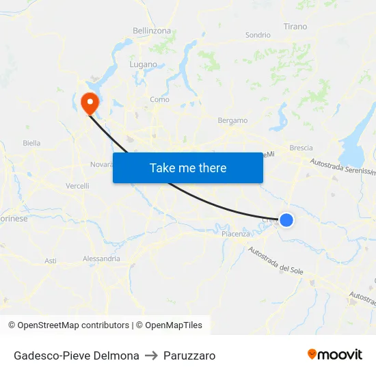 Gadesco-Pieve Delmona to Paruzzaro map