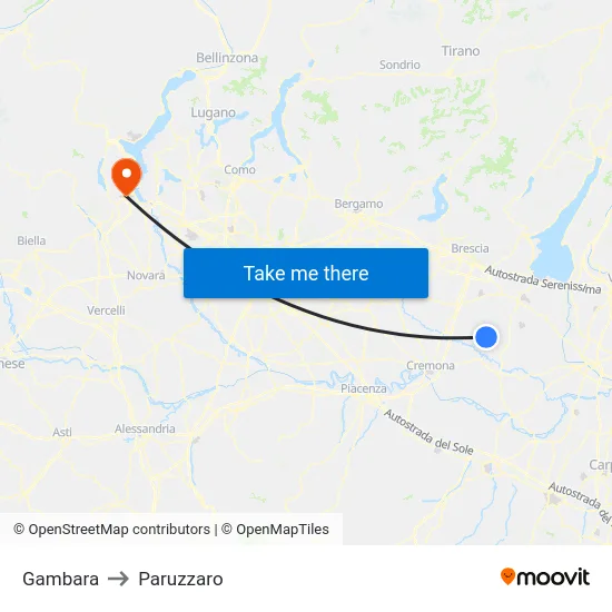Gambara to Paruzzaro map