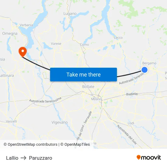 Lallio to Paruzzaro map