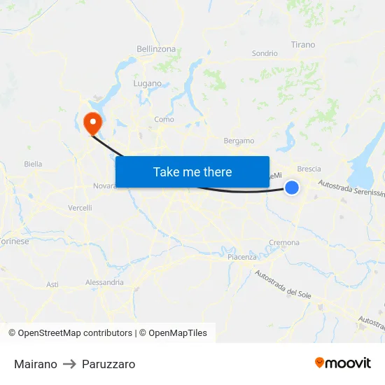 Mairano to Paruzzaro map