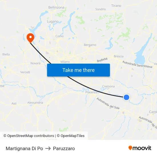 Martignana Di Po to Paruzzaro map