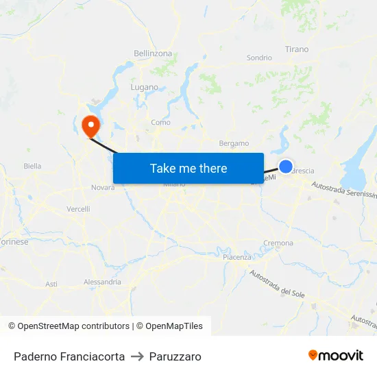 Paderno Franciacorta to Paruzzaro map