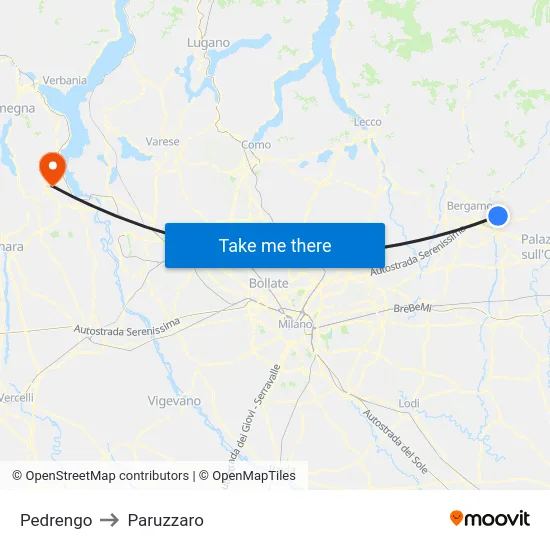Pedrengo to Paruzzaro map