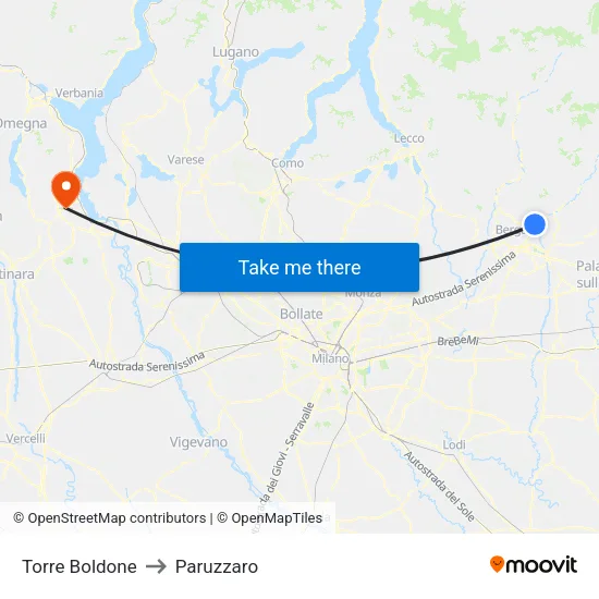 Torre Boldone to Paruzzaro map