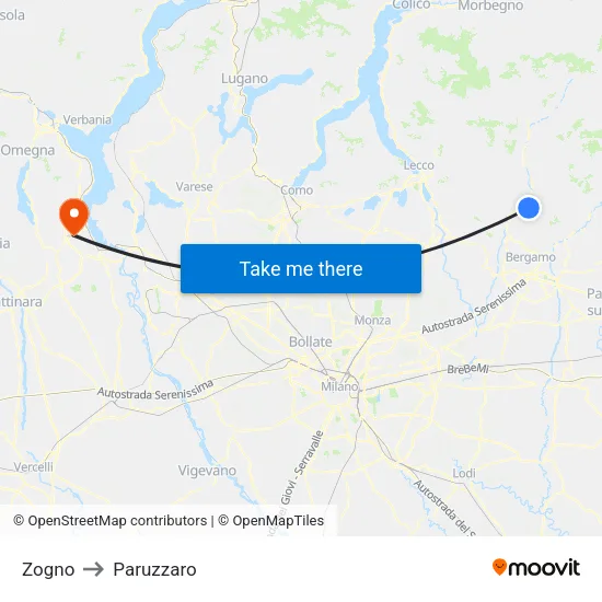 Zogno to Paruzzaro map
