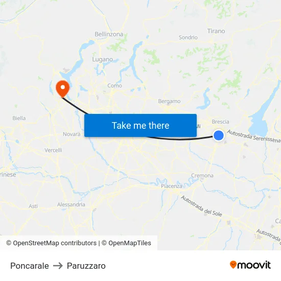 Poncarale to Paruzzaro map