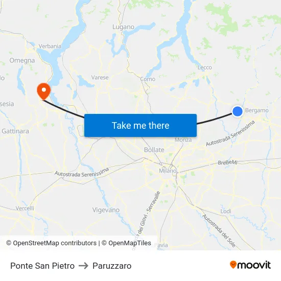 Ponte San Pietro to Paruzzaro map
